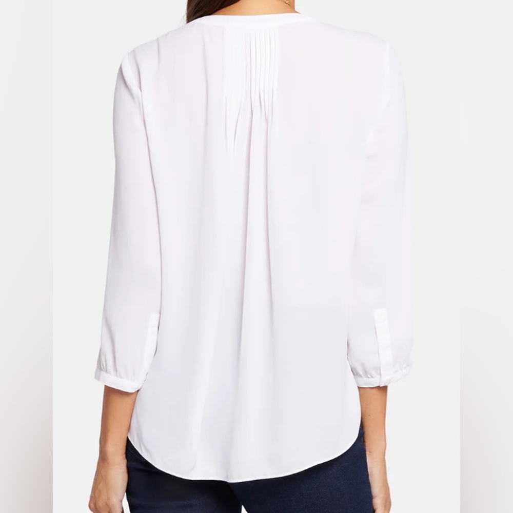 NYDJ Pintuck Blouse White 3/4 Sleeve with Pocket Size Medium